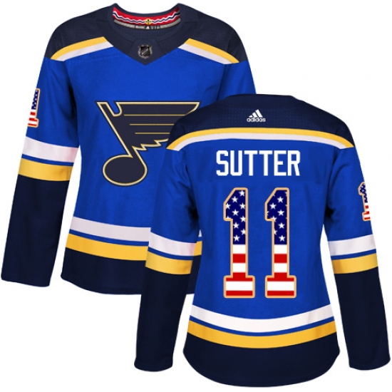 Women's Adidas St. Louis Blues #11 Brian Sutter Authentic Blue USA Flag Fashion NHL Jersey - Ujersey