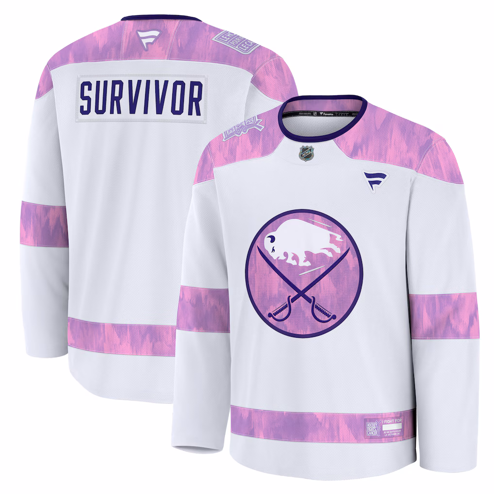 Men's Buffalo Sabres Fanatics White Hockey Fights Cancer Survivor Practice Jersey - ujerseystore