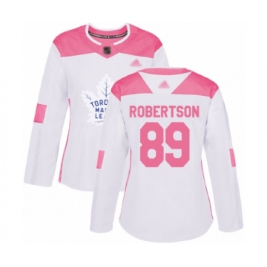 Women's Toronto Maple Leafs #89 Nicholas Robertson Authentic White Pink Fashion Hockey Jersey - Ujersey