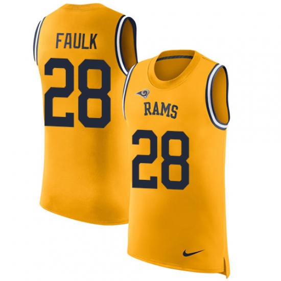 Men's Nike Los Angeles Rams #28 Marshall Faulk Limited Gold Rush Player Name & Number Tank Top NFL Jersey - Ujersey