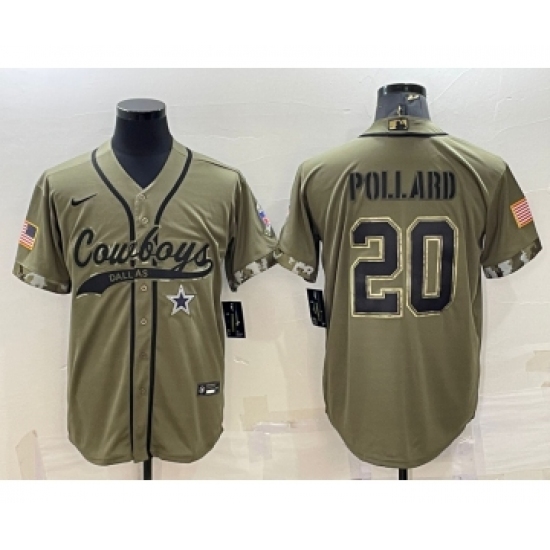 Men's Dallas Cowboys #20 Tony Pollard 2022 Olive Salute to Service Cool Base Stitched Baseball Jersey - Ujersey