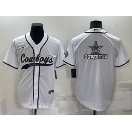 Men's Dallas Cowboys White Team Big Logo With Patch Cool Base Stitched Baseball Jersey - Ujersey