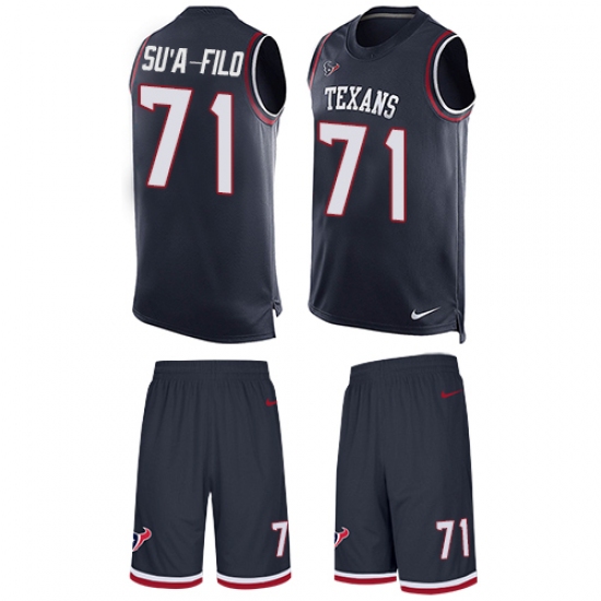 Men's Nike Houston Texans #71 Xavier Su'a-Filo Limited Navy Blue Tank Top Suit NFL Jersey - Ujersey