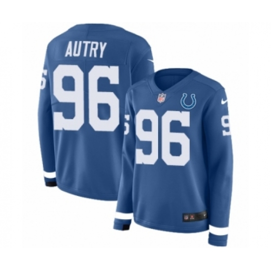 Women's Nike Indianapolis Colts #96 Denico Autry Limited Blue Therma Long Sleeve NFL Jersey - Ujersey
