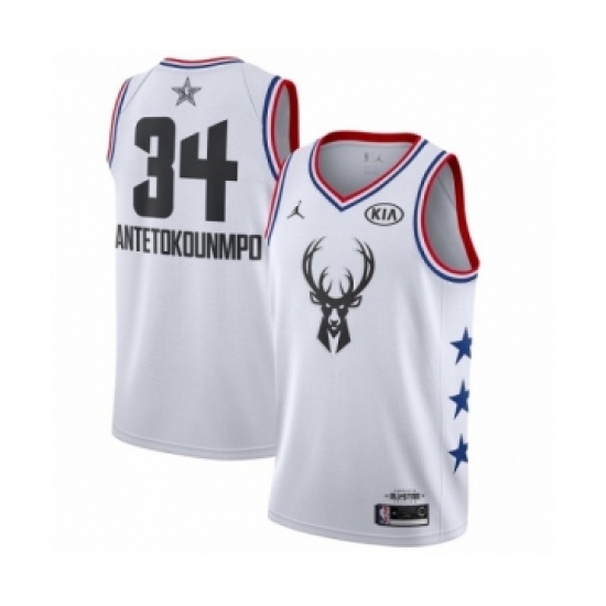 Men's Jordan Milwaukee Bucks #34 Giannis Antetokounmpo Swingman White 2019 All-Star Game Basketball Jersey - Ujersey