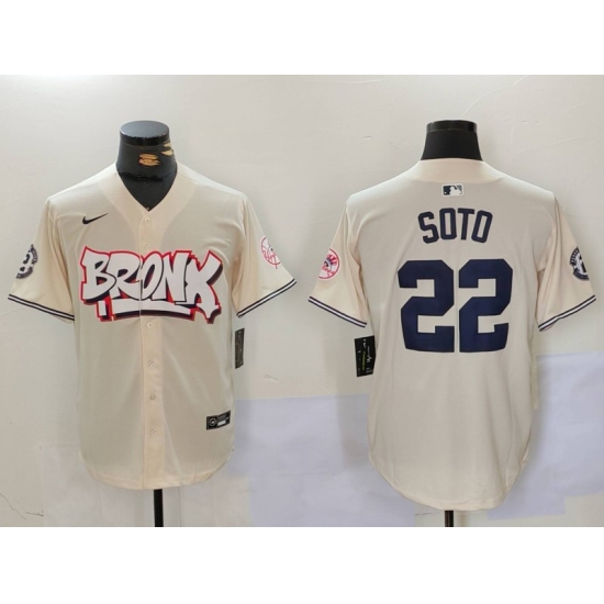 Men's New York Yankees #22 Juan Soto Cream Limited Stitched Baseball Jersey
