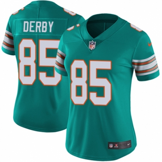 Women's Nike Miami Dolphins #85 A.J. Derby Aqua Green Alternate Vapor Untouchable Limited Player NFL Jersey - Ujersey