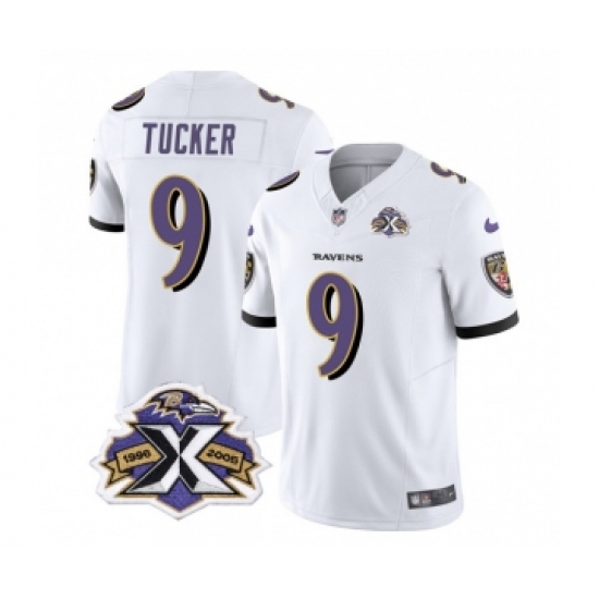 Men's Nike Baltimore Ravens #9 Justin Tucker White 2023 F.U.S.E Throwback Vapor Limited Stitched Jersey - Ujersey