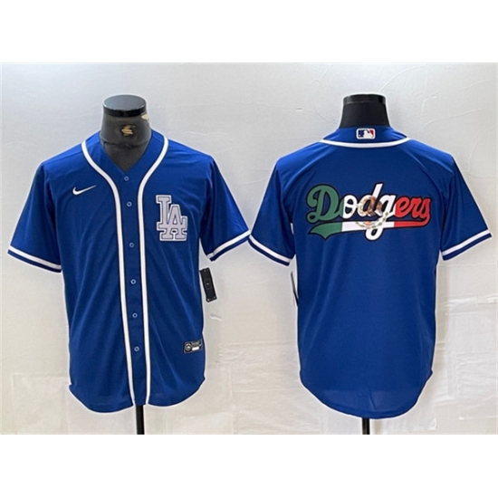 Men's Los Angeles Dodgers Team Big Logo Blue Cool Base Stitched Baseball Jerseys - Ujersey