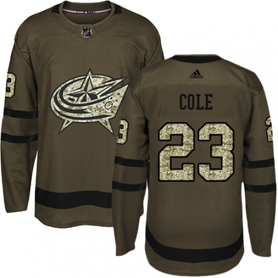 Men's Adidas Columbus Blue Jackets #23 Ian Cole Authentic Green Salute to Service NHL Jersey - Ujersey