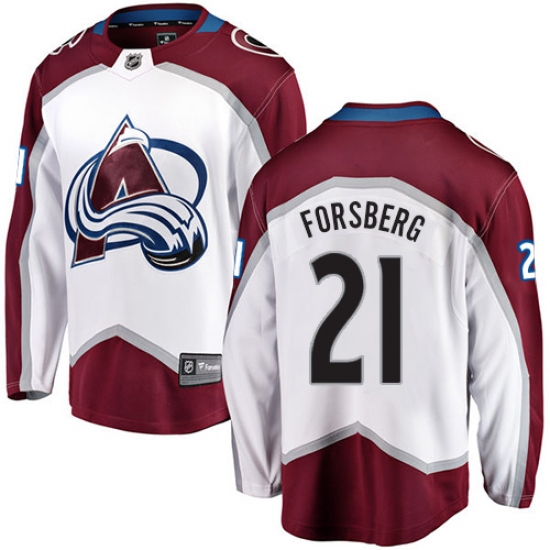 Youth Colorado Avalanche #21 Peter Forsberg Fanatics Branded White Away Breakaway NHL Jersey - Ujersey