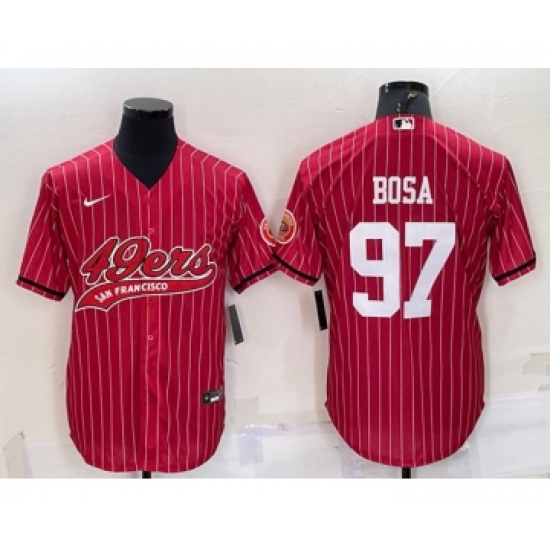 Men's San Francisco 49ers #97 Nick Bosa Red With Patch Cool Base Stitched Baseball Jersey - Ujersey