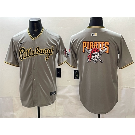 Men's Pittsburgh Pirates Team Big Logo Gray Limited Stitched Baseball Jersey - Ujersey