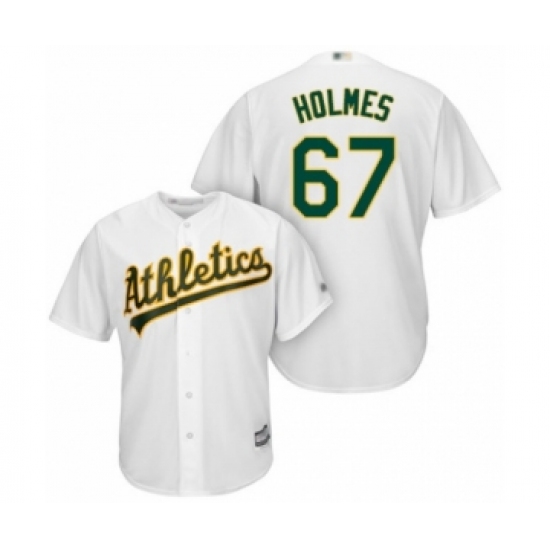 Youth Oakland Athletics #67 Grant Holmes Authentic White Home Cool Base Baseball Player Jersey