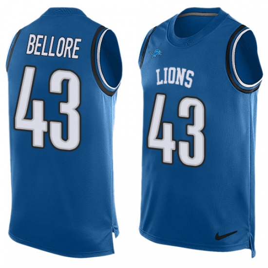 Men's Nike Detroit Lions #43 Nick Bellore Limited Blue Player Name & Number Tank Top NFL Jersey - Ujersey