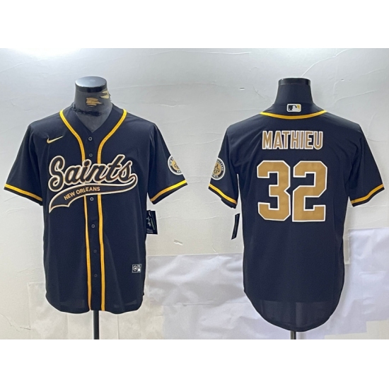 Men's New Orleans Saints #32 Tyrann Mathieu Black Cool Base Stitched Baseball Jersey - Ujersey