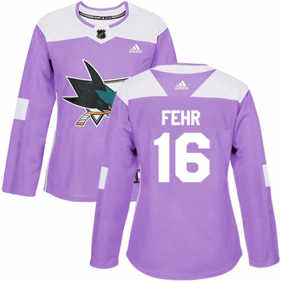 Women's Adidas San Jose Sharks #16 Eric Fehr Authentic Purple Fights Cancer Practice NHL Jersey - Ujersey