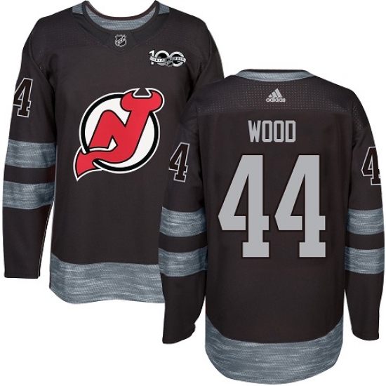 Men's Adidas New Jersey Devils #44 Miles Wood Authentic Black 1917-2017 100th Anniversary NHL Jersey - Ujersey