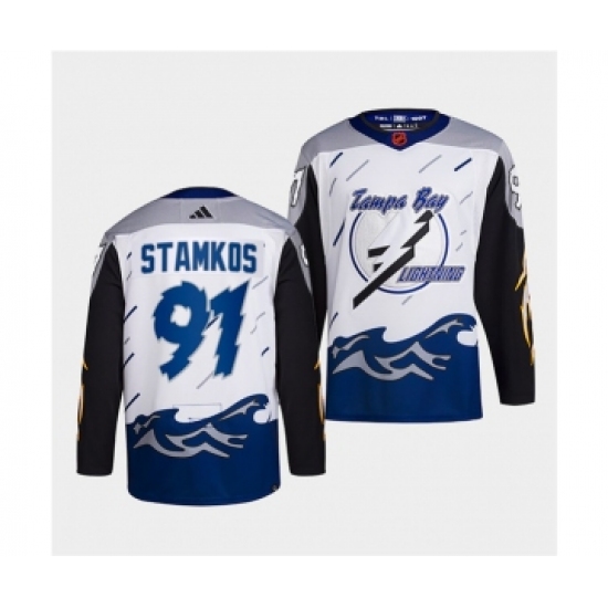 Men's Tampa Bay Lightning #91 Steven Stamkos White 2022 Reverse Retro Stitched Jersey - Ujersey