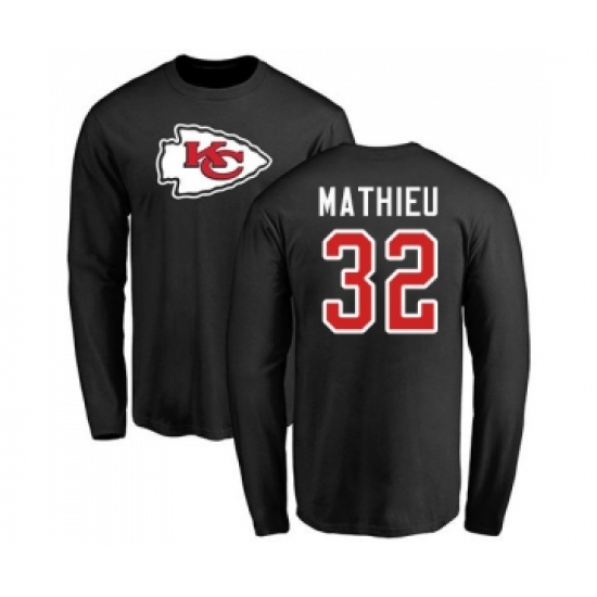 Football Kansas City Chiefs #32 Tyrann Mathieu Black Name & Number Logo Long Sleeve T-Shir - Ujersey