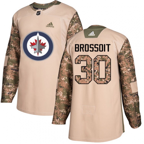 Men's Adidas Winnipeg Jets #30 Laurent Brossoit Authentic Camo Veterans Day Practice NHL Jersey - Ujersey