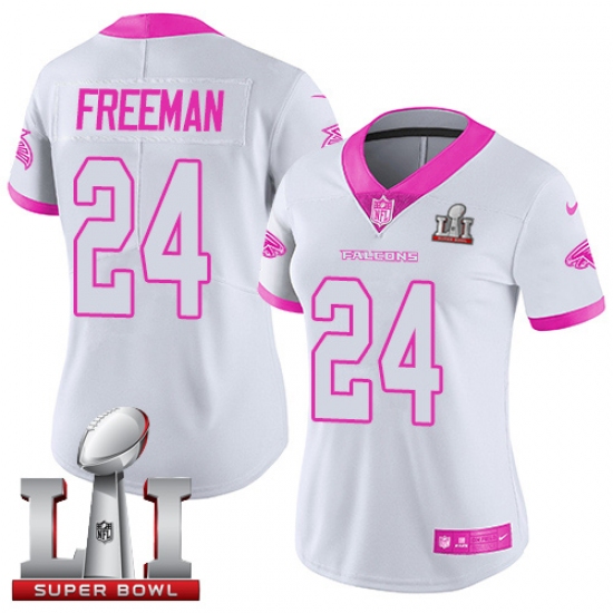 Women's Nike Atlanta Falcons #24 Devonta Freeman Limited White/Pink Rush Fashion Super Bowl LI 51 NFL Jersey - Ujersey