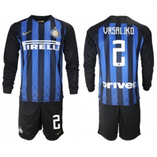 Inter Milan #2 Vrsaljko Home Long Sleeves Soccer Club Jersey