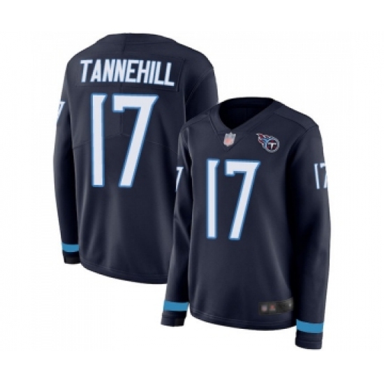 Women's Tennessee Titans #17 Ryan Tannehill Limited Navy Blue Therma Long Sleeve Football Jersey - Ujersey