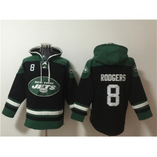 Men's New York Jets #8 Aaron Rodgers Black Ageless Must-Have Lace-Up Pullover Hoodie - Ujersey