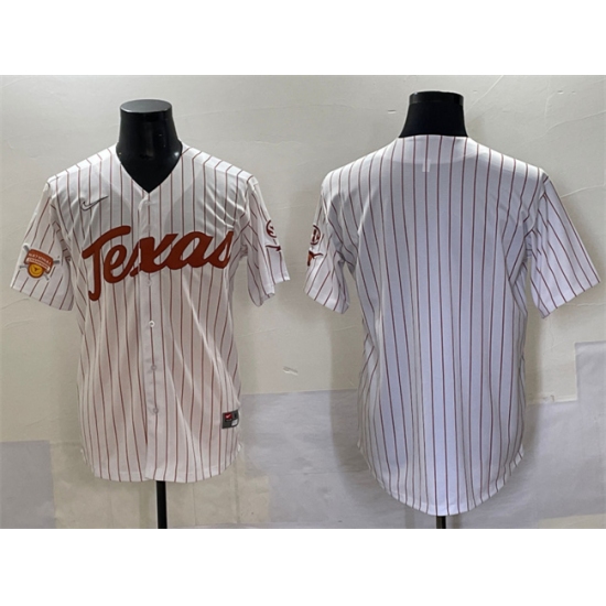 Men's Texas Longhorns Blank White Pinstripe 2025 Softball National Champions & SEC Patch Stitched Jersey - Ujersey