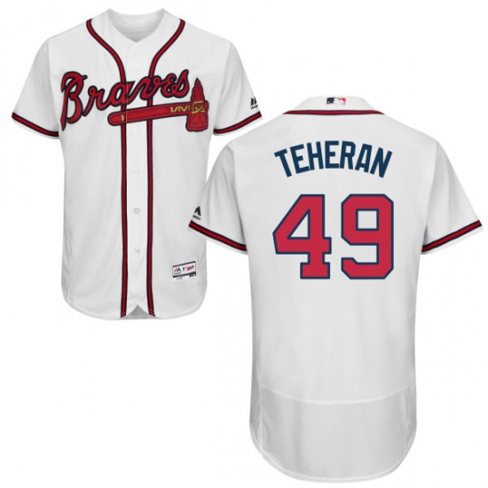 Men's Majestic Atlanta Braves #49 Julio Teheran White Home Flex Base Authentic Collection MLB Jersey