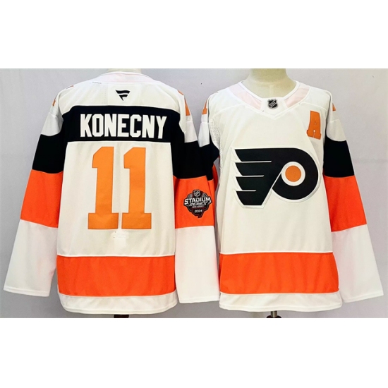 Men's Philadelphia Flyers #11 Travis Konecny White 2024-25 With A Stitched Jersey - Ujersey