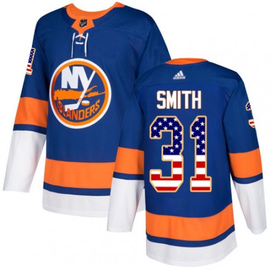 Youth Adidas New York Islanders #31 Billy Smith Authentic Royal Blue USA Flag Fashion NHL Jersey - Ujersey