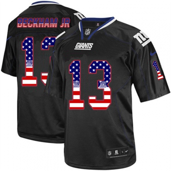 Men's Nike New York Giants #13 Odell Beckham Jr Elite Black USA Flag Fashion NFL Jersey - Ujersey