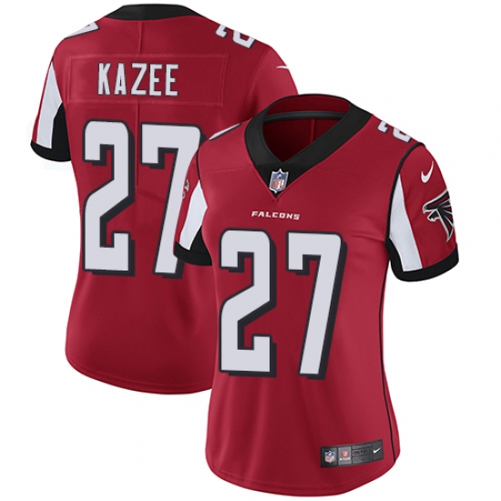 Women Nike Atlanta Falcons #27 Damontae Kazee Red Team Color Vapor Untouchable Limited Player NFL Jersey - Ujersey
