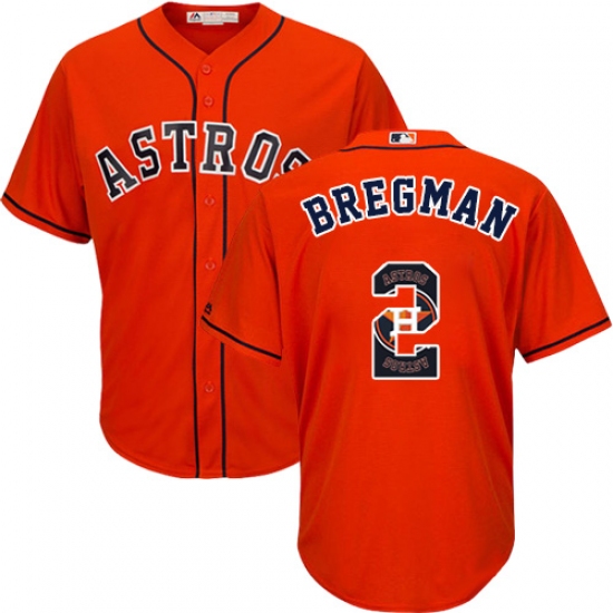 Men's Majestic Houston Astros #2 Alex Bregman Authentic Orange Team Logo Fashion Cool Base MLB Jersey - Ujersey