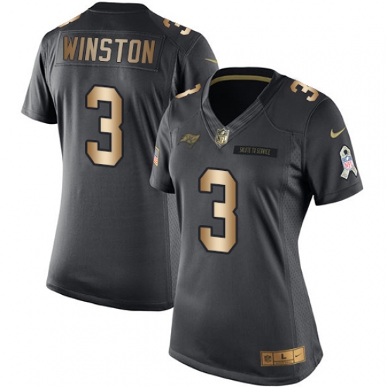 Women's Nike Tampa Bay Buccaneers #3 Jameis Winston Limited Black/Gold Salute to Service NFL Jersey - Ujersey