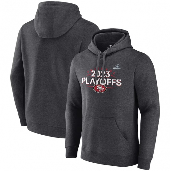 Men's San Francisco 49ers Heather Charcoal 2023 Playoffs Fleece Pullover Hoodie - Ujersey