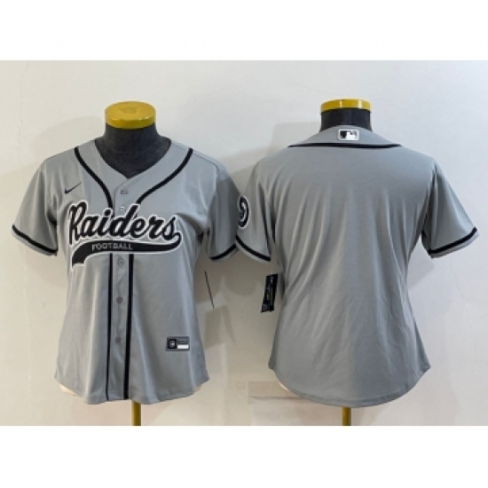 Women's Las Vegas Raiders Blank Grey With Patch Cool Base Stitched Baseball Jersey - Ujersey