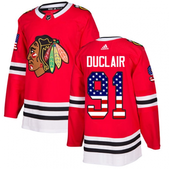 Men's Adidas Chicago Blackhawks #91 Anthony Duclair Authentic Red USA Flag Fashion NHL Jersey - Ujersey