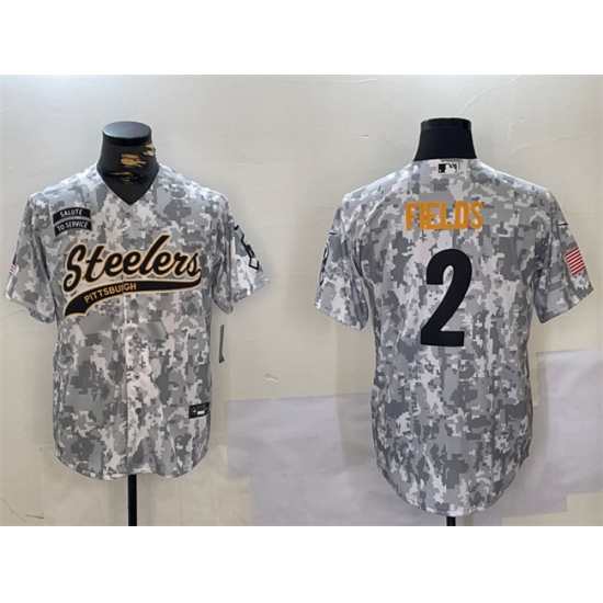 Men's Pittsburgh Steelers #2 Justin Fields 2024 Arctic Camo Salute To Service Stitched Baseball Jersey - Ujersey