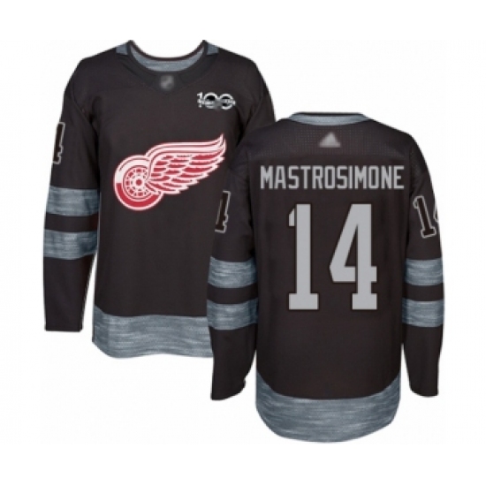 Men's Detroit Red Wings #14 Robert Mastrosimone Authentic Black 1917-2017 100th Anniversary Hockey Jersey