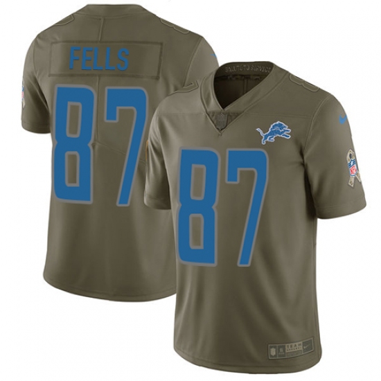 Men's Nike Detroit Lions #87 Darren Fells Limited Olive 2017 Salute to Service NFL Jersey - Ujersey