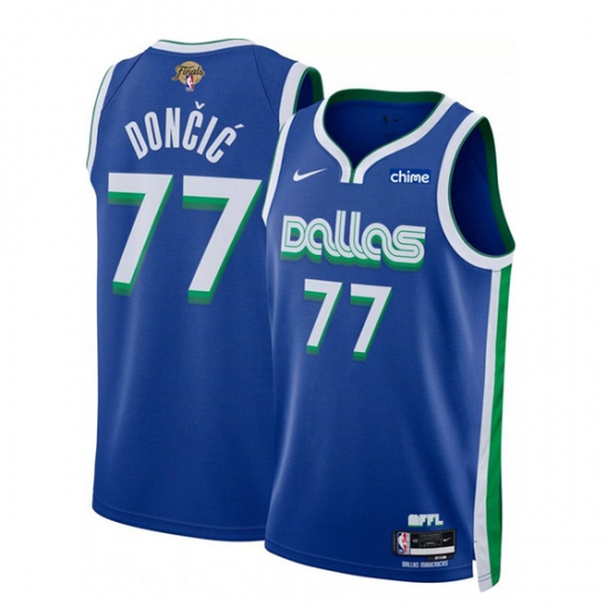 Men's Dallas Mavericks #77 Luka Doncic Blue 2024 Finals City Edition Stitched Basketball Jersey - Ujersey