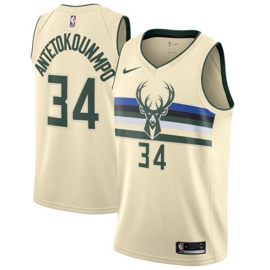 Women's Nike Milwaukee Bucks #34 Giannis Antetokounmpo Swingman Cream NBA Jersey - City Edition - Ujersey