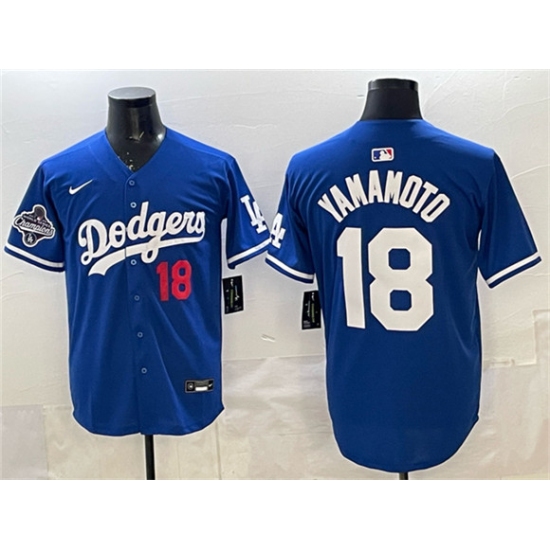 Men's Los Angeles Dodgers #18 Yoshinobu Yamamoto Royal 2025 World Series Champions Limited Stitched Baseball Jersey - Ujersey