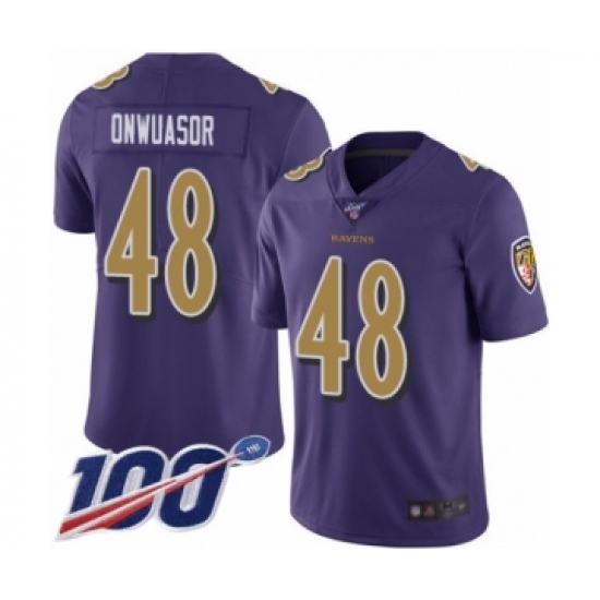Men's Baltimore Ravens #48 Patrick Onwuasor Limited Purple Rush Vapor Untouchable 100th Season Football Jersey - Ujersey
