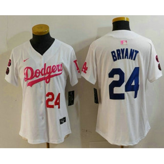 Women's Los Angeles Dodgers #24 Kobe Bryant Number White Pink With Limited Stitched Jersey - Ujersey