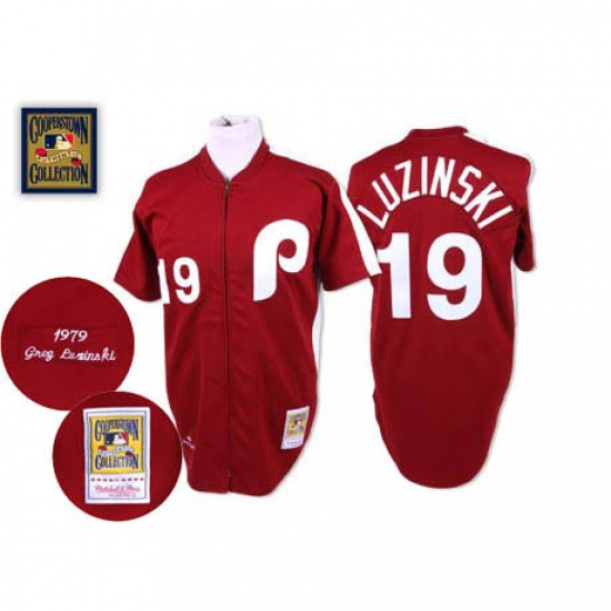 Men's Mitchell and Ness Philadelphia Phillies #19 Greg Luzinski Replica Red Throwback MLB Jersey