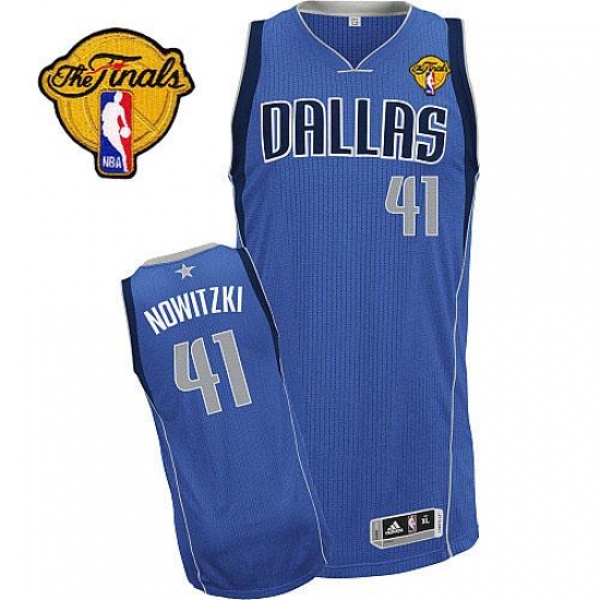 Men's Adidas Dallas Mavericks #41 Dirk Nowitzki Authentic Royal Blue Road Finals Patch NBA Jersey - Ujersey